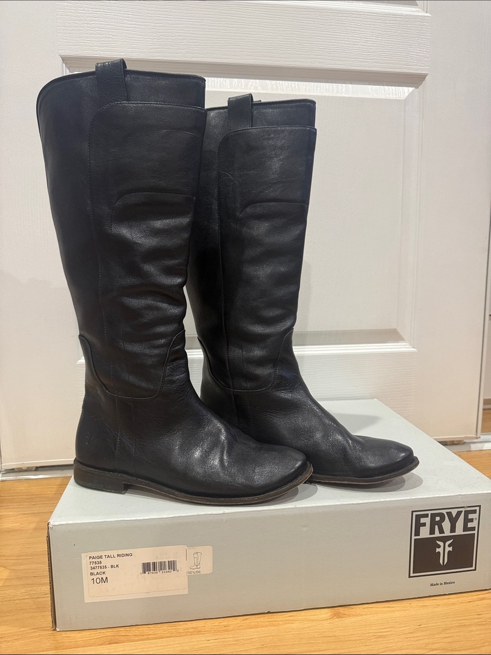 Frye Paige Black Tall Leather Riding Boots